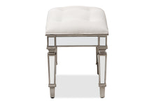 Load image into Gallery viewer, Baxton Studio Marielle Hollywood Regency Glamour Style Off White Fabric Upholstered Mirrored Ottoman Vanity Bench
