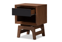 Load image into Gallery viewer, Baxton Studio Svante Mid-Century Modern Walnut Brown and Dark Gray Finished Wood 1-Drawer Nightstand
