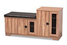 Load image into Gallery viewer, Baxton Studio Valina Modern and Contemporary Dark Brown Faux Leather Upholstered 2-Door Wood Shoe Storage Bench with Cabinet
