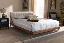 Load image into Gallery viewer, Baxton Studio Sante Mid-Century Modern Light Beige Fabric Upholstered Wood Queen Size Platform Bed
