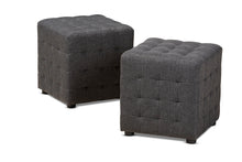 Load image into Gallery viewer, Baxton Studio Elladio Modern and Contemporary Dark Grey Fabric Upholstered Tufted Cube Ottoman Set of 2
