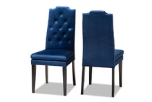 Load image into Gallery viewer, Baxton Studio Dylin Modern and Contemporary Navy Blue Velvet Fabric Upholstered Button Tufted Wood Dining Chair Set of 2
