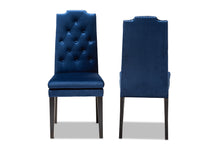 Load image into Gallery viewer, Baxton Studio Dylin Modern and Contemporary Navy Blue Velvet Fabric Upholstered Button Tufted Wood Dining Chair Set of 2
