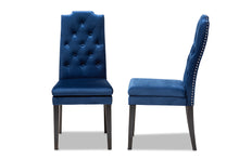 Load image into Gallery viewer, Baxton Studio Dylin Modern and Contemporary Navy Blue Velvet Fabric Upholstered Button Tufted Wood Dining Chair Set of 2
