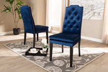 Load image into Gallery viewer, Baxton Studio Dylin Modern and Contemporary Navy Blue Velvet Fabric Upholstered Button Tufted Wood Dining Chair Set of 2
