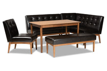 Load image into Gallery viewer, Baxton Studio Arvid Mid-Century Modern Dark Brown Faux Upholstered Leather 5-Piece Wood Dining Nook Set

