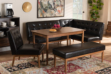 Load image into Gallery viewer, Baxton Studio Arvid Mid-Century Modern Dark Brown Faux Upholstered Leather 5-Piece Wood Dining Nook Set
