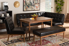 Load image into Gallery viewer, Baxton Studio Arvid Mid-Century Modern Dark Brown Faux Upholstered Leather 5-Piece Wood Dining Nook Set
