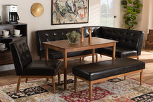 Load image into Gallery viewer, Baxton Studio Arvid Mid-Century Modern Dark Brown Faux Upholstered Leather 5-Piece Wood Dining Nook Set
