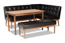 Load image into Gallery viewer, Baxton Studio Arvid Mid-Century Modern Dark Brown Faux Leather Upholstered 4-Piece Wood Dining Nook Set
