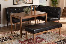Load image into Gallery viewer, Baxton Studio Arvid Mid-Century Modern Dark Brown Faux Leather Upholstered 4-Piece Wood Dining Nook Set
