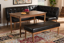 Load image into Gallery viewer, Baxton Studio Arvid Mid-Century Modern Dark Brown Faux Leather Upholstered 4-Piece Wood Dining Nook Set
