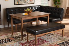 Load image into Gallery viewer, Baxton Studio Arvid Mid-Century Modern Dark Brown Faux Leather Upholstered 4-Piece Wood Dining Nook Set
