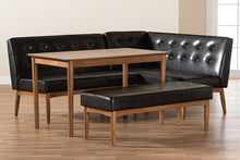 Load image into Gallery viewer, Baxton Studio Arvid Mid-Century Modern Dark Brown Faux Leather Upholstered 4-Piece Wood Dining Nook Set
