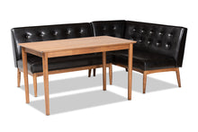 Load image into Gallery viewer, Baxton Studio Arvid Mid-Century Modern Dark Brown Faux Leather Upholstered 3-Piece Wood Dining Nook Set
