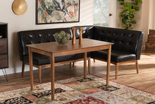 Load image into Gallery viewer, Baxton Studio Arvid Mid-Century Modern Dark Brown Faux Leather Upholstered 3-Piece Wood Dining Nook Set
