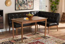 Load image into Gallery viewer, Baxton Studio Arvid Mid-Century Modern Dark Brown Faux Leather Upholstered 3-Piece Wood Dining Nook Set
