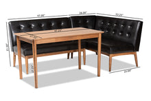 Load image into Gallery viewer, Baxton Studio Arvid Mid-Century Modern Dark Brown Faux Leather Upholstered 3-Piece Wood Dining Nook Set
