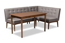 Load image into Gallery viewer, Baxton Studio Arvid Mid-Century Modern Gray Fabric Upholstered 3-Piece Wood Dining Nook Set
