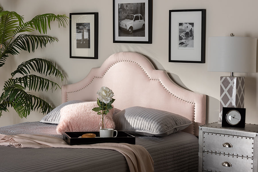 Baxton Studio Rita Modern and Contemporary Light Pink Velvet Fabric Upholstered Queen Size Headboard