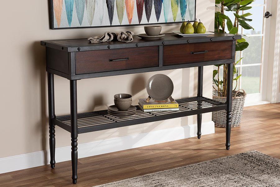 Baxton Studio Jana Vintage Industrial Walnut-Finished Wood 2-Drawer Dining Room Server