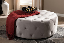Load image into Gallery viewer, Baxton Studio Cardiff Transitional Grey Velvet Fabric Upholstered Button Tufted Cocktail Ottoman
