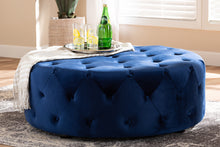 Load image into Gallery viewer, Baxton Studio Cardiff Transitional Royal Blue Velvet Fabric Upholstered Button Tufted Cocktail Ottoman
