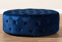 Load image into Gallery viewer, Baxton Studio Cardiff Transitional Royal Blue Velvet Fabric Upholstered Button Tufted Cocktail Ottoman
