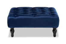 Load image into Gallery viewer, Baxton Studio Keswick Transitional Blue Velvet Fabric Upholstered Button Tufted Cocktail Ottoman
