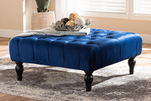 Load image into Gallery viewer, Baxton Studio Keswick Transitional Blue Velvet Fabric Upholstered Button Tufted Cocktail Ottoman
