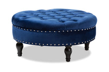 Load image into Gallery viewer, Baxton Studio Palfrey Transitional Blue Velvet Fabric Upholstered Button Tufted Cocktail Ottoman
