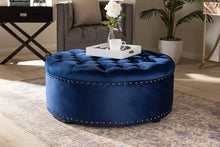 Load image into Gallery viewer, Baxton Studio Iglehart Modern and Contemporary Royal Blue Velvet Fabric Upholstered Tufted Cocktail Ottoman
