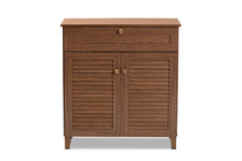 Load image into Gallery viewer, Baxton Studio Coolidge Modern and Contemporary Walnut Finished 4-Shelf Wood Shoe Storage Cabinet with Drawer
