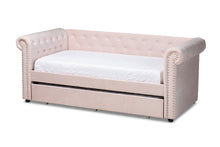 Load image into Gallery viewer, Baxton Studio Mabelle Modern and Contemporary Light Pink Velvet Upholstered Daybed with Trundle

