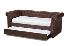 Load image into Gallery viewer, Baxton Studio Mabelle Modern and Contemporary Brown Faux Leather Upholstered Daybed with Trundle
