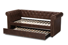 Load image into Gallery viewer, Baxton Studio Mabelle Modern and Contemporary Brown Faux Leather Upholstered Daybed with Trundle
