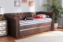 Load image into Gallery viewer, Baxton Studio Mabelle Modern and Contemporary Brown Faux Leather Upholstered Daybed with Trundle
