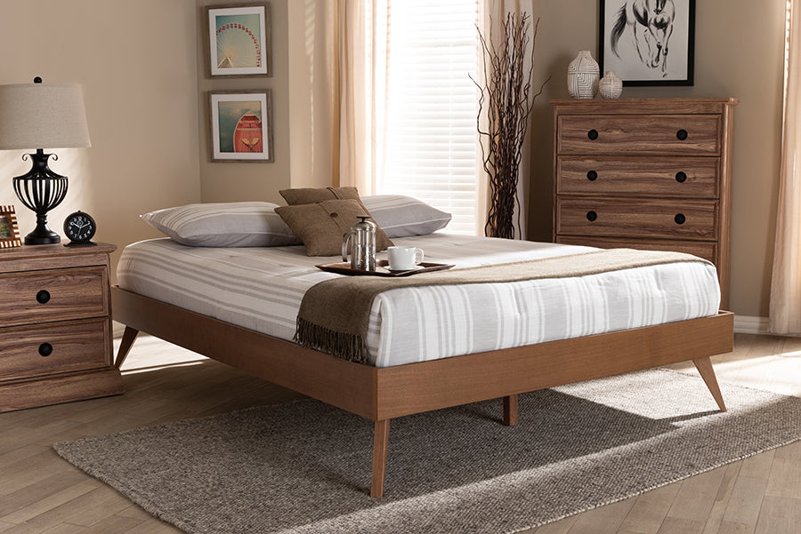 Baxton Studio Lissette Mid-Century Modern Walnut Brown Finished Wood King Size Platform Bed Frame