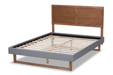 Load image into Gallery viewer, Baxton Studio Allegra Mid-Century Modern Dark Grey Fabric Upholstered and Ash Walnut Brown Finished Wood King Size Platform Bed
