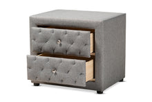 Load image into Gallery viewer, Baxton Studio Lepine Modern and Contemporary Gray Fabric Upholstered 2-Drawer Wood Nightstand
