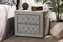 Load image into Gallery viewer, Baxton Studio Lepine Modern and Contemporary Gray Fabric Upholstered 2-Drawer Wood Nightstand
