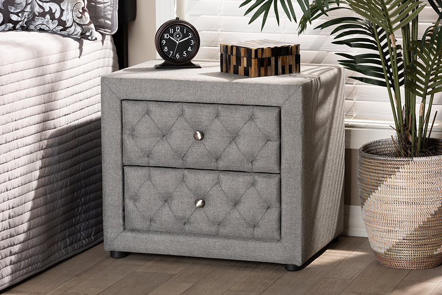 Baxton Studio Lepine Modern and Contemporary Gray Fabric Upholstered 2-Drawer Wood Nightstand