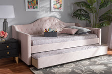 Load image into Gallery viewer, Baxton Studio Perry Modern and Contemporary Light Pink Velvet Fabric Upholstered and Button Tufted Twin Size Daybed with Trundle
