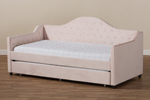 Load image into Gallery viewer, Baxton Studio Perry Modern and Contemporary Light Pink Velvet Fabric Upholstered and Button Tufted Twin Size Daybed with Trundle
