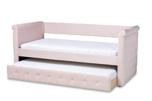 Load image into Gallery viewer, Baxton Studio Amaya Modern and Contemporary Light Pink Velvet Fabric Upholstered Twin Size Daybed with Trundle

