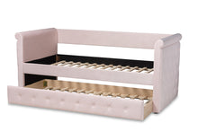 Load image into Gallery viewer, Baxton Studio Amaya Modern and Contemporary Light Pink Velvet Fabric Upholstered Twin Size Daybed with Trundle
