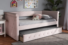 Load image into Gallery viewer, Baxton Studio Amaya Modern and Contemporary Light Pink Velvet Fabric Upholstered Twin Size Daybed with Trundle
