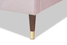 Load image into Gallery viewer, Baxton Studio Volden Glam and Luxe Light Pink Velvet Fabric Upholstered Full Size Wood Platform Bed Frame with Gold-Tone Leg Tips
