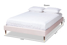 Load image into Gallery viewer, Baxton Studio Volden Glam and Luxe Light Pink Velvet Fabric Upholstered Full Size Wood Platform Bed Frame with Gold-Tone Leg Tips

