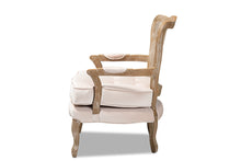 Load image into Gallery viewer, Baxton Studio Vallea Traditional French Provincial Light Beige Velvet Fabric Upholstered White-Washed Oak Wood Armchair
